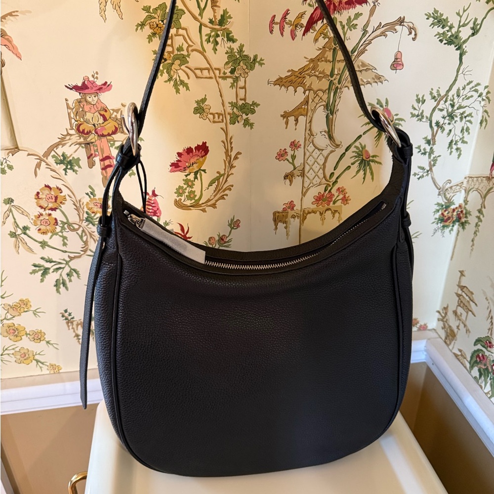 STAUD Pine Hobo Black Pebbled Leather Shoulder Bag
